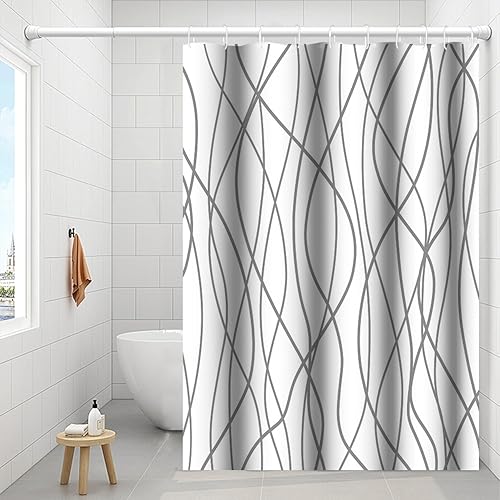 Miniatura 41 de Cortina de ducha pequeña a rayas gris claro degradado para baño, 36 x 72 pulgadas, juego de cortina de ducha geométrica para cabina de RV con Gris