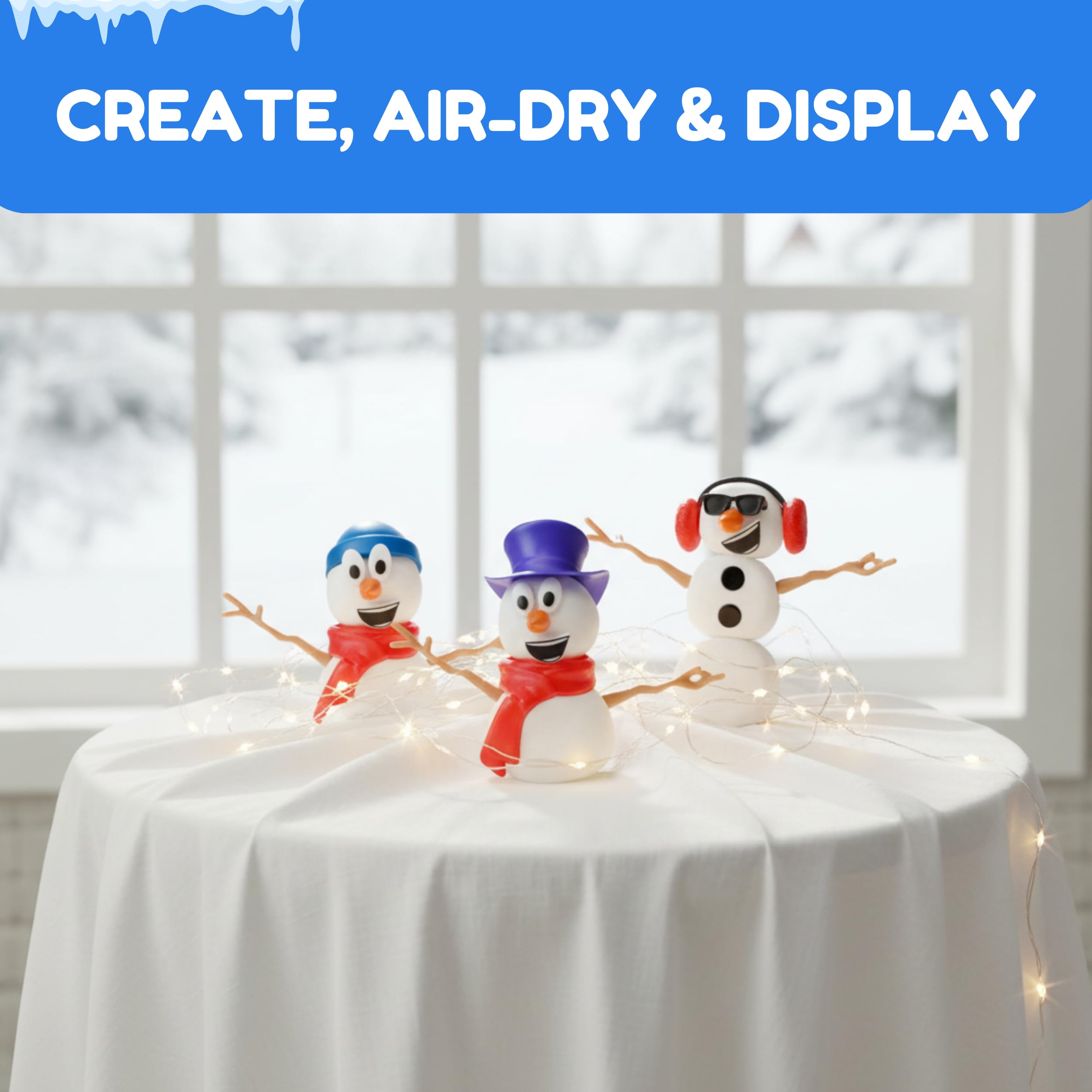 Build Buddiez Schneemann-Bastelset, 12-teiliges Party-Set – Bauen, Spielen und Präsentieren von 12 lufttrocknenden Schneemännern, ideal für Weihnachten, Strumpffüller, Geburtstage und