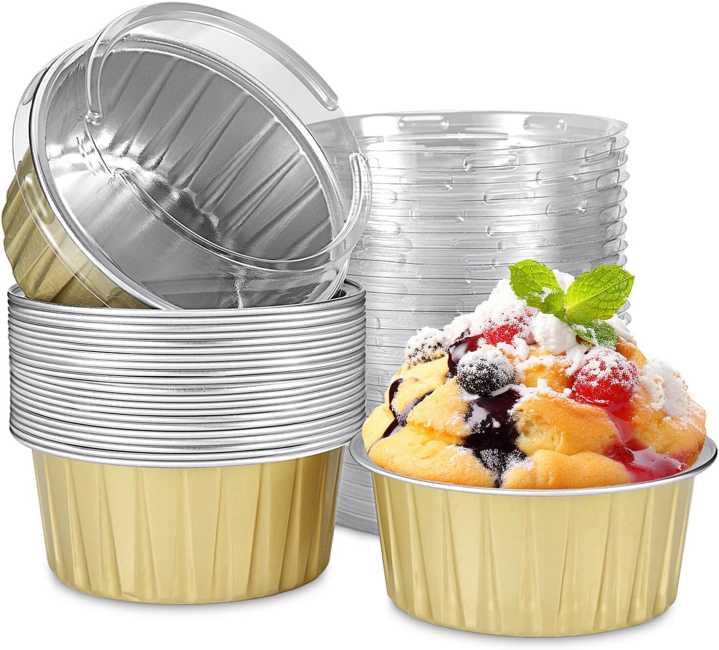 20pcs Gold Mini Cake Pans with Lids, Food-Grade, Non-Stick