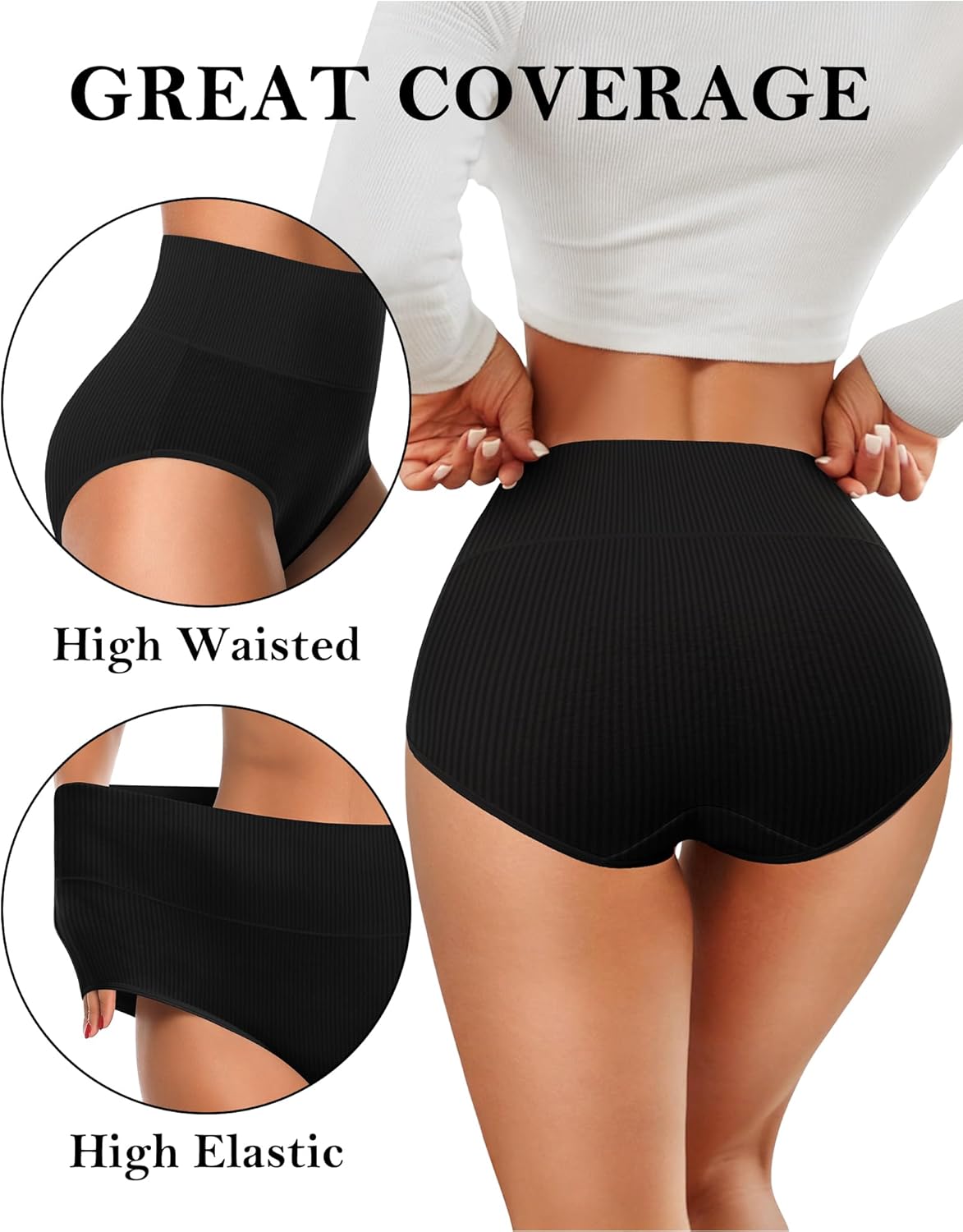 J-pone Womens Underwear Cotton High Waisted Strech Soft Full Coverage Briefs Ladies Postpartum Panties 5 Pack - Image 3