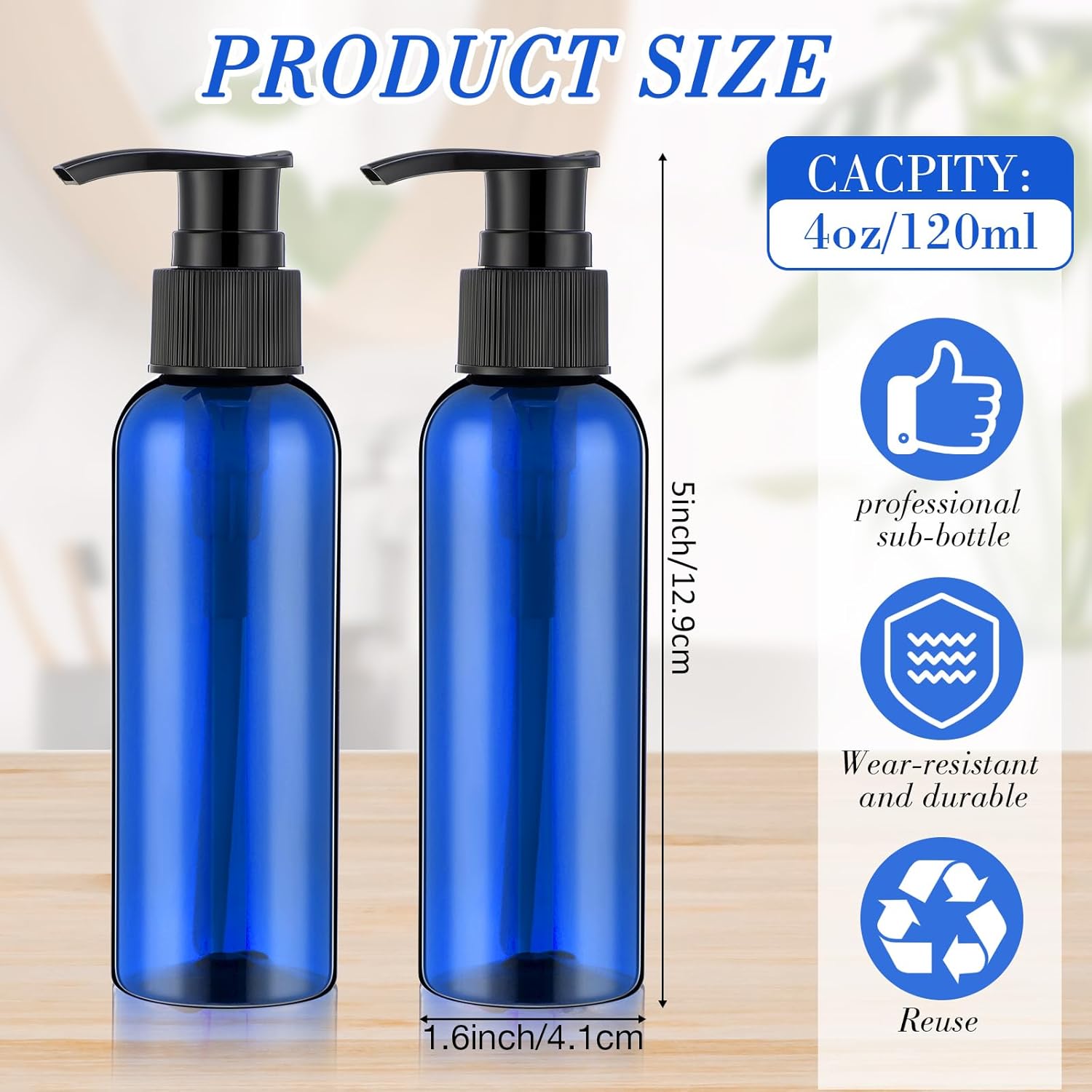 Nuenen 48 Pcs Refillable Empty Lotion Bottles 4oz/120ml Plastic Pump Bottles Conditioner Shampoo Dispenser Leak Proof Pump Container for Body Wash, Creams, Liquid Soap(Black and Blue)