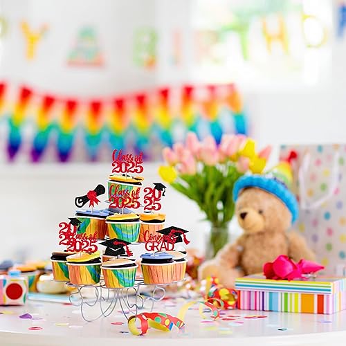 Miniatura 202 de Paquete de 24 adornos dorados para cupcakes de graduación 2025 con purpurina So Proud of You Done Diploma Graduation Cap Cupcake Picks Class of 2025