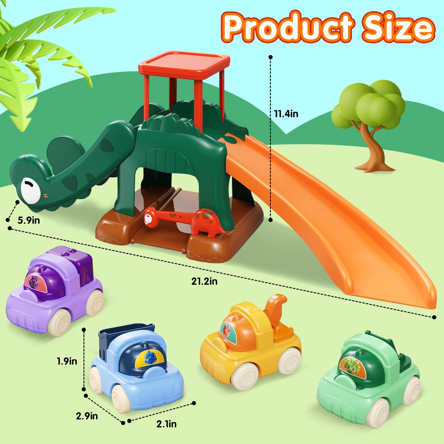 Juguete de Diapositivas de Dinosaurio para niños 1-2 años Que Contiene 4 Juguetes de Carrito, Regalo de Pascua para el Primer cumpleaños de los niños, Juguete de Aprendizaje Montessori Edad 1-2