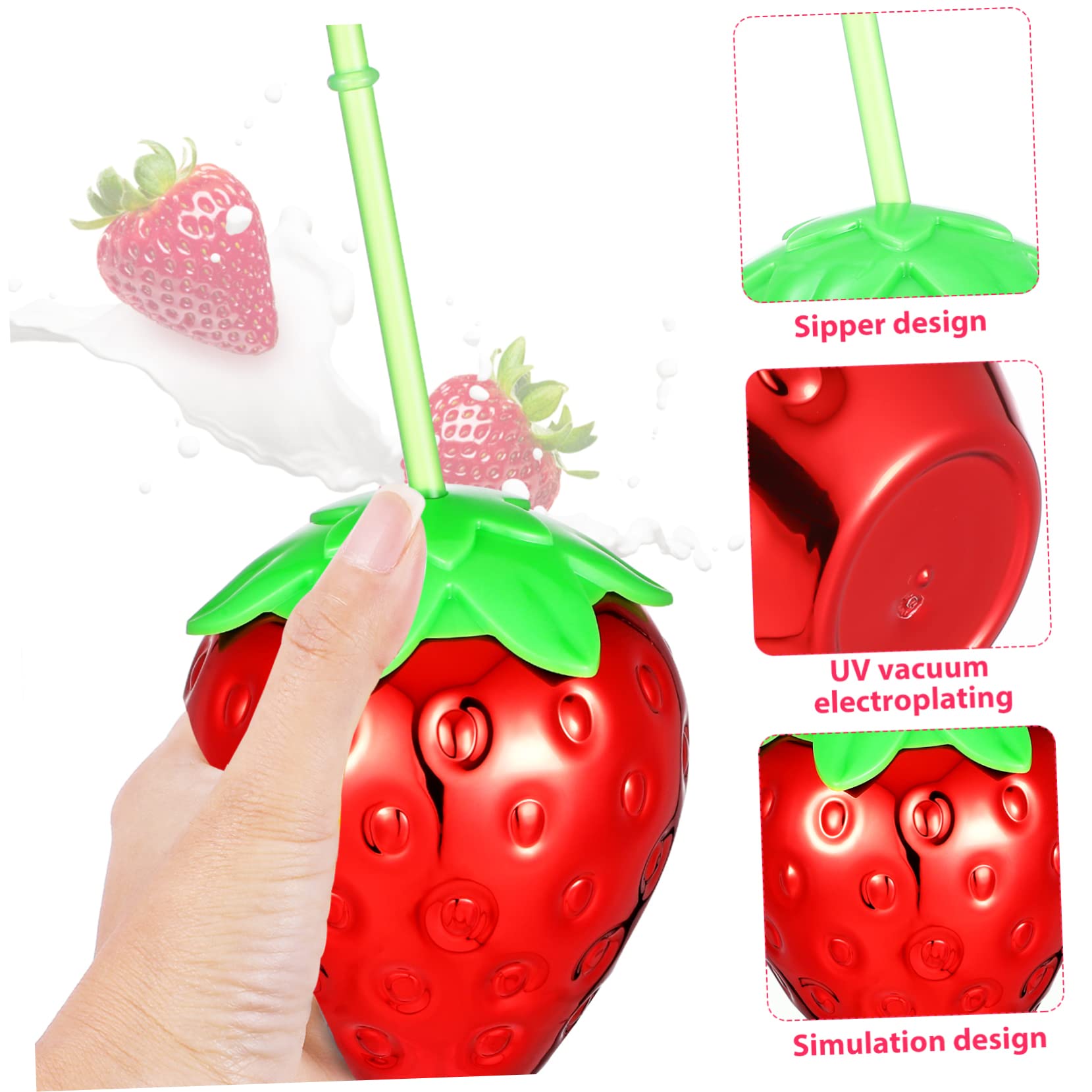 DECHOUS 2 Pcs Strawberry Cup Plastic Cups with Lids and Straws Watermelon Cup Water Glasses Glass Water Bottle Summer Party Summer Mug Cup Drink Cups with Lids and Straws Das Pp re-usable