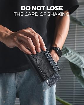 VULKIT Leather Minimalist Men's Wallet Pop Up Slim Front Pocket Credit Card Holder Wallet for Men Quick Card Access with ID Window, Black