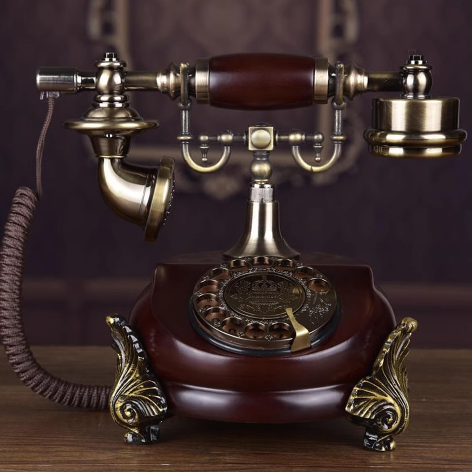 Téléphone fixe rétro avec fonction recomposition et cadran rotatif filaire