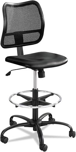 Safco Silla con ruedas, altura extendida, malla de vinilo negro, altura ajustable, respaldo de apoyo y diseño ergonómico, capacidad de 250 libras,