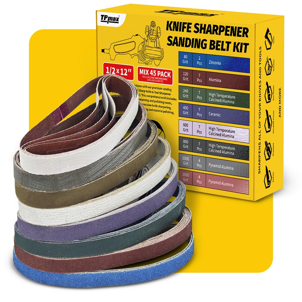 45-Piece 1/2" x 12" Knife Sharpener Sanding Belt Kit for Work Sharp Knife & Tool Sharpener (WSKTS & WSKTS-KT/Mk.1 & Mk.2) - Multiple Grits