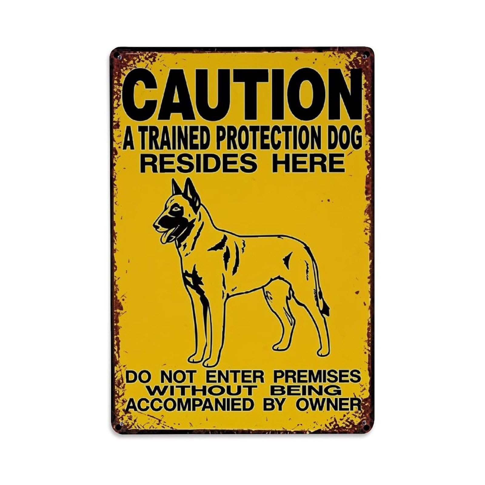 Jdfenggu Vintage Caution Dog Protection Sign Warning Retro Metal Tin Sign, Decor Art Poster For Bar, Home, Man Cave, Kitchen, Laundry Room Gift 8X12inch