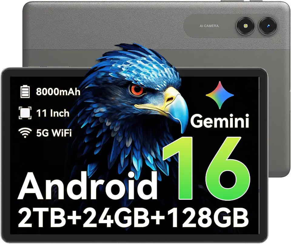 Tablet de 11 polegadas, tablet Android 16 com Gemini AI, 24 GB de RAM, 128 GB ROM, tablets octa-core, tela de 90 Hz, 8000 mAh, carregamento rápido, tablet Android para trabalho, estudo e jogos