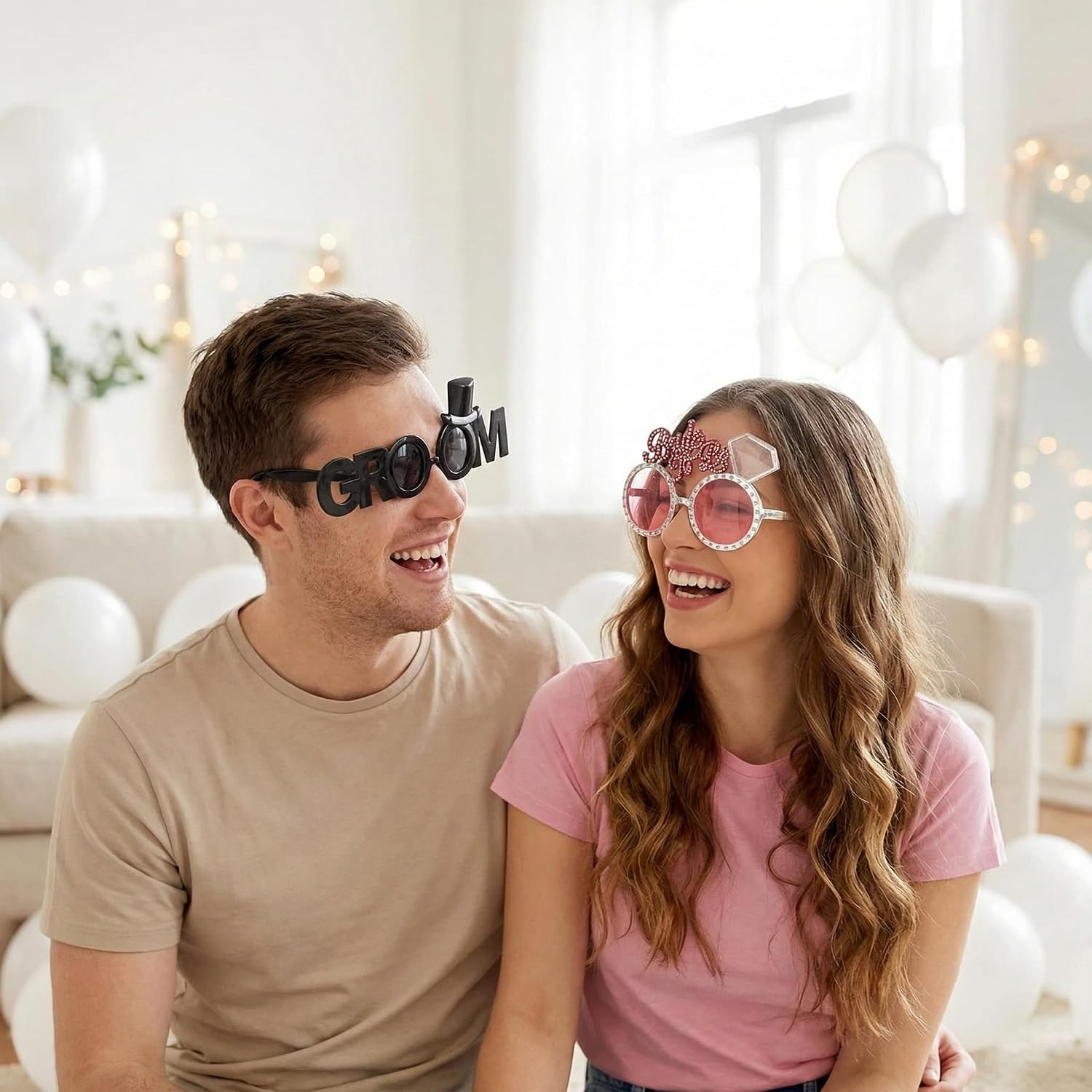 NUOBESTY 2 Pcs Bride and Groom Sunglasses, Decorative Wedding Party Eyeglasses for Photo Props Lightweight Bachelor and Bachelorette Shower Accessories