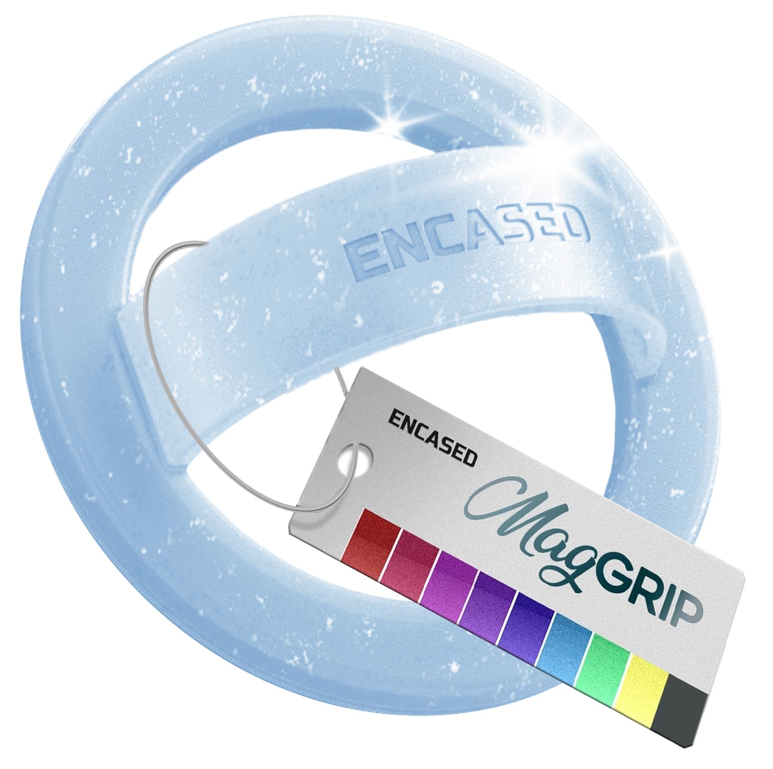 Encased Supporto magnetico per telefono (compatibile con MagSafe), sottile anello in silicone per iPhone, con glitter blu