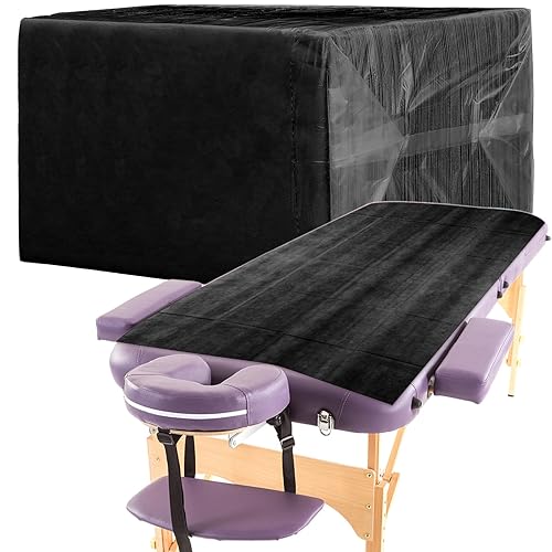 Breling 100 piezas de sábanas desechables de 31.5 x 71 pulgadas, a prueba de aceite, película de polietileno, para mesa de masaje, tela no tejida,