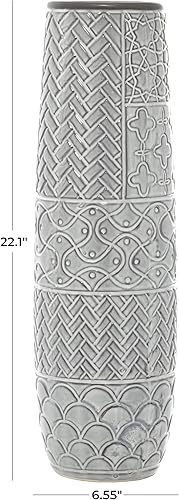 Miniatura 6 de Deco 79 Ceramic Decorative Vase Slim Engraved Patterned Centerpiece Vase, Flower Vase for Home Decoration 7" x 7" x 22", Gray