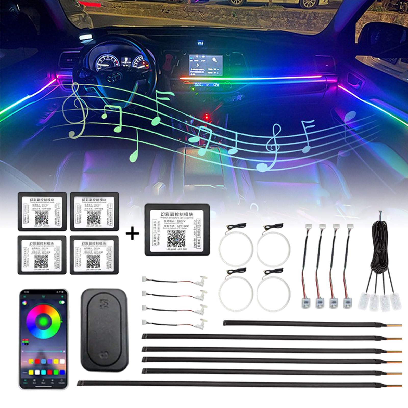 Illuminazione a LED per interni auto, in acrilico, con 593 LED, kit di illuminazione in fibra ottica, 16 milioni di colori, luce al neon attiva (Dreamcolor 22 in 1)