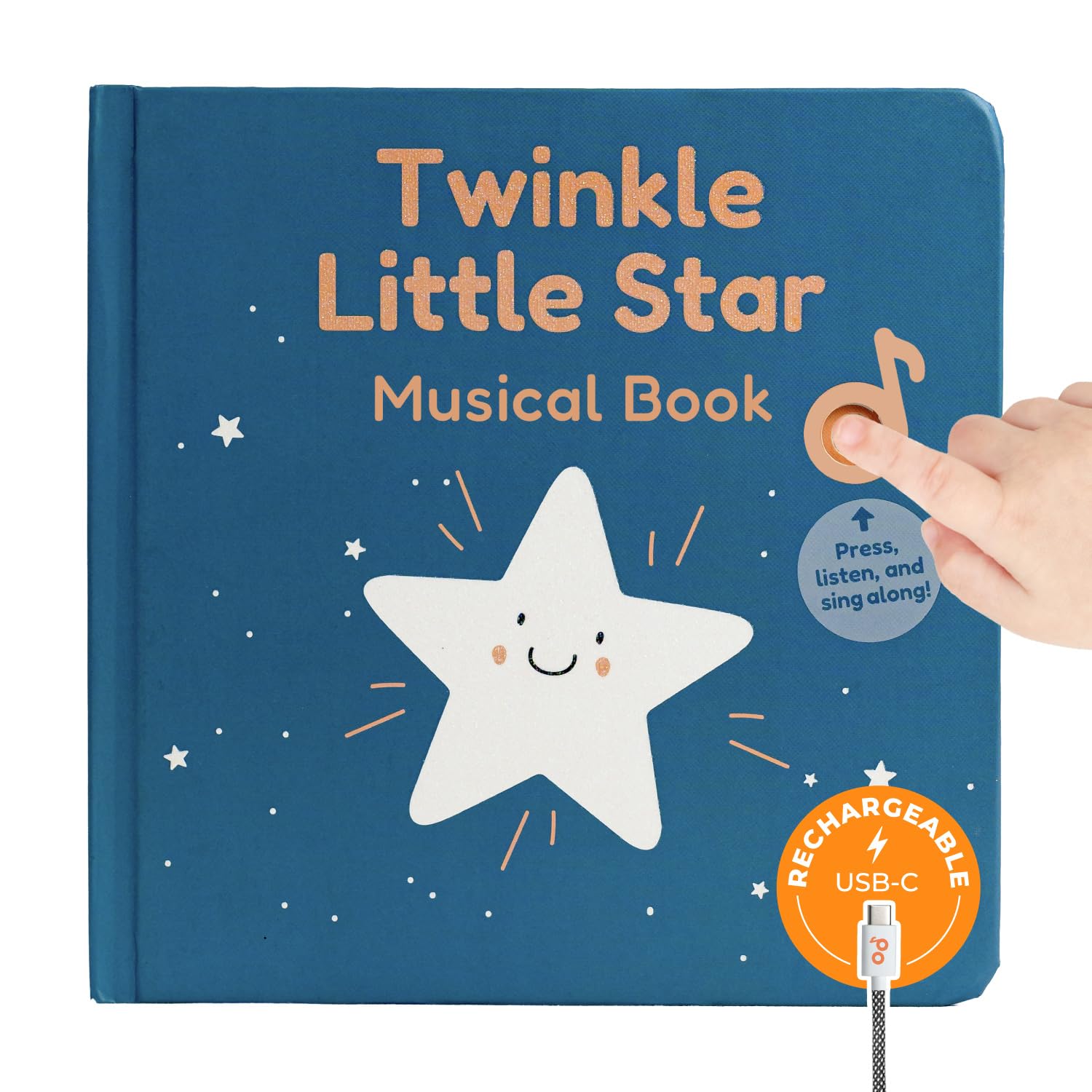 Cali's Books Twinkle Twinkle Little Star – USB-C Rechargeable Musical Book for 1-Year-Old | Sound Book for Toddlers 1-3 with Bedtime Lullabies – Nursery Rhymes Musical Book