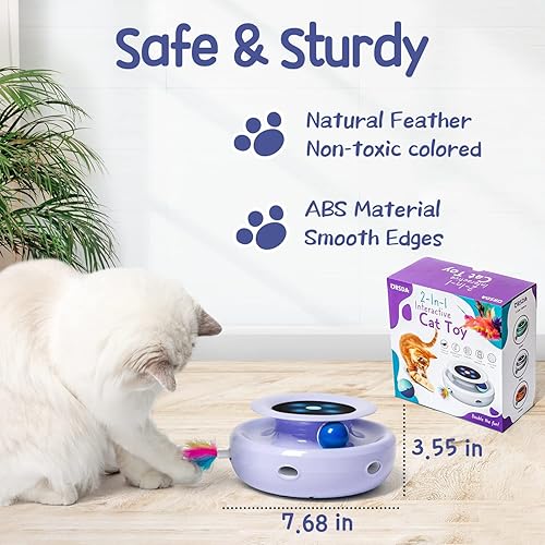 Miniatura 16 de ORSDA Juguetes interactivos 2 en 1 para gatos de interior, bolas de juguete automáticas para gatos, juguetes de plumas emboscadas con 6 plumas