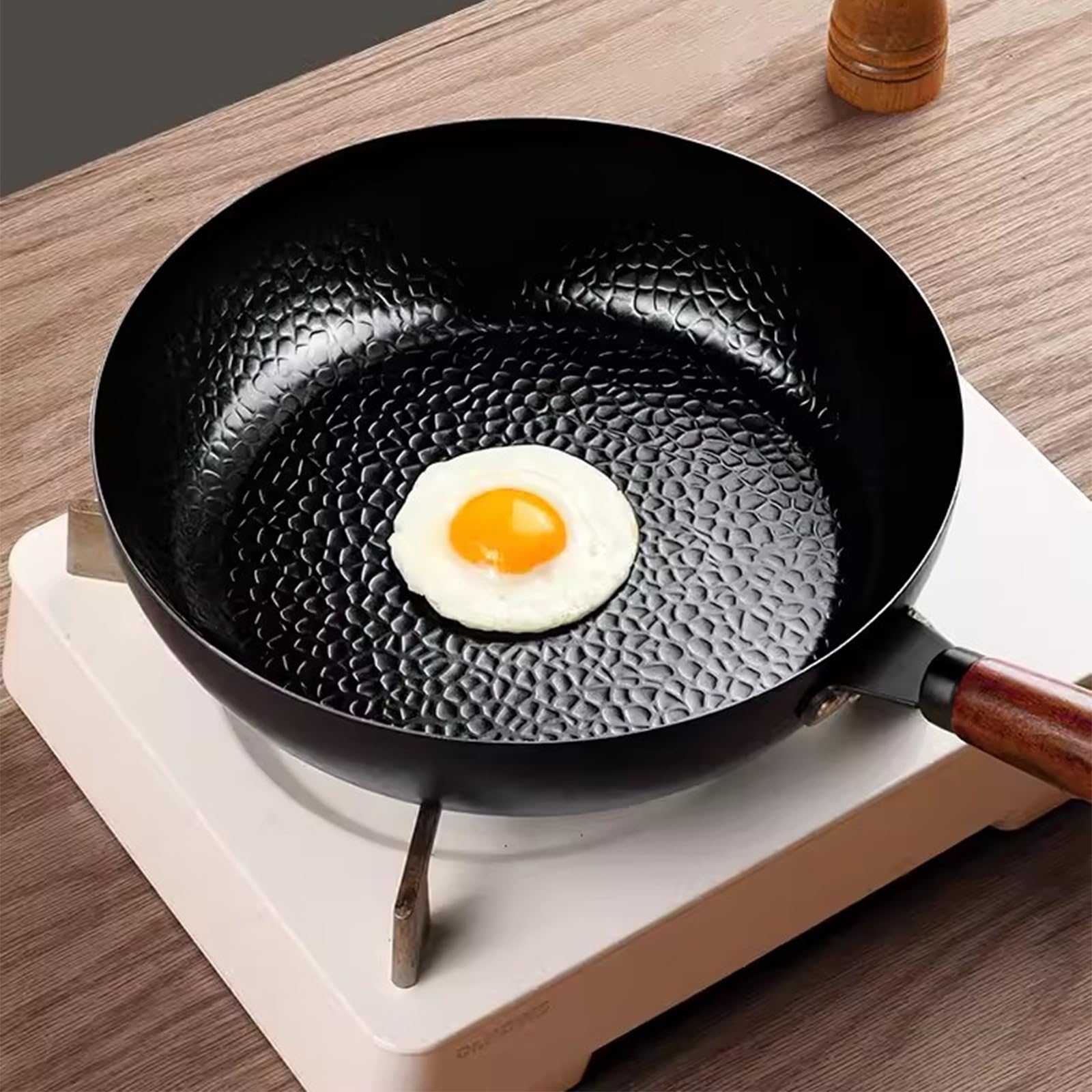 Sartén Antiadherente De Acero Al Carbono, Sin Químicos, con Fondo Plano, para Wok, Woks Y Salteados, Apta para Inducción, Eléctrica, Gas, Halógena, Todo Tipo De Cocinas(Negro-28cm)