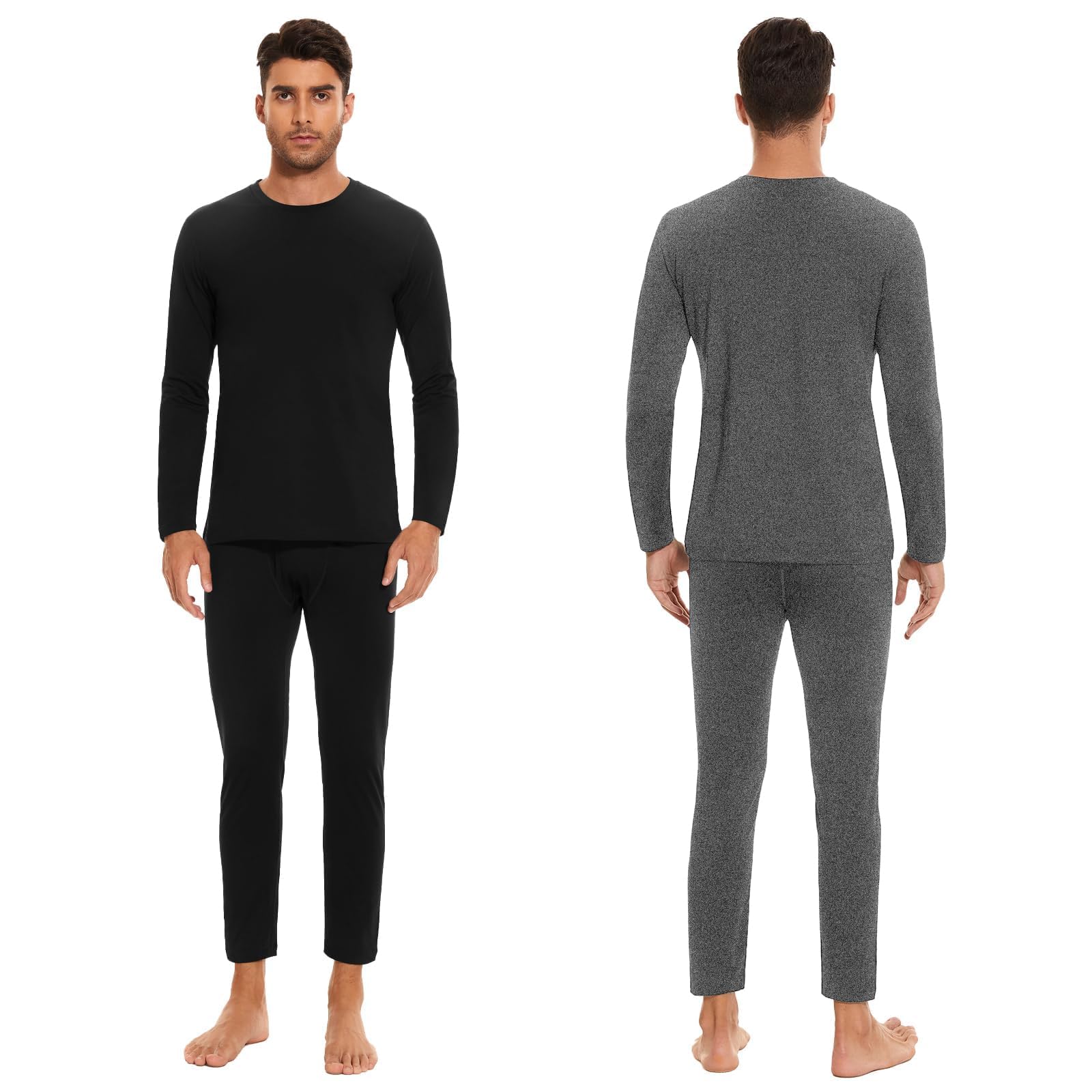 SIMIYA Set di biancheria intima termica da uomo, biancheria intima calda con interno in pile, ultra leggera, parte superiore e parte inferiore con apertura a maniche lunghe, biancheria intima