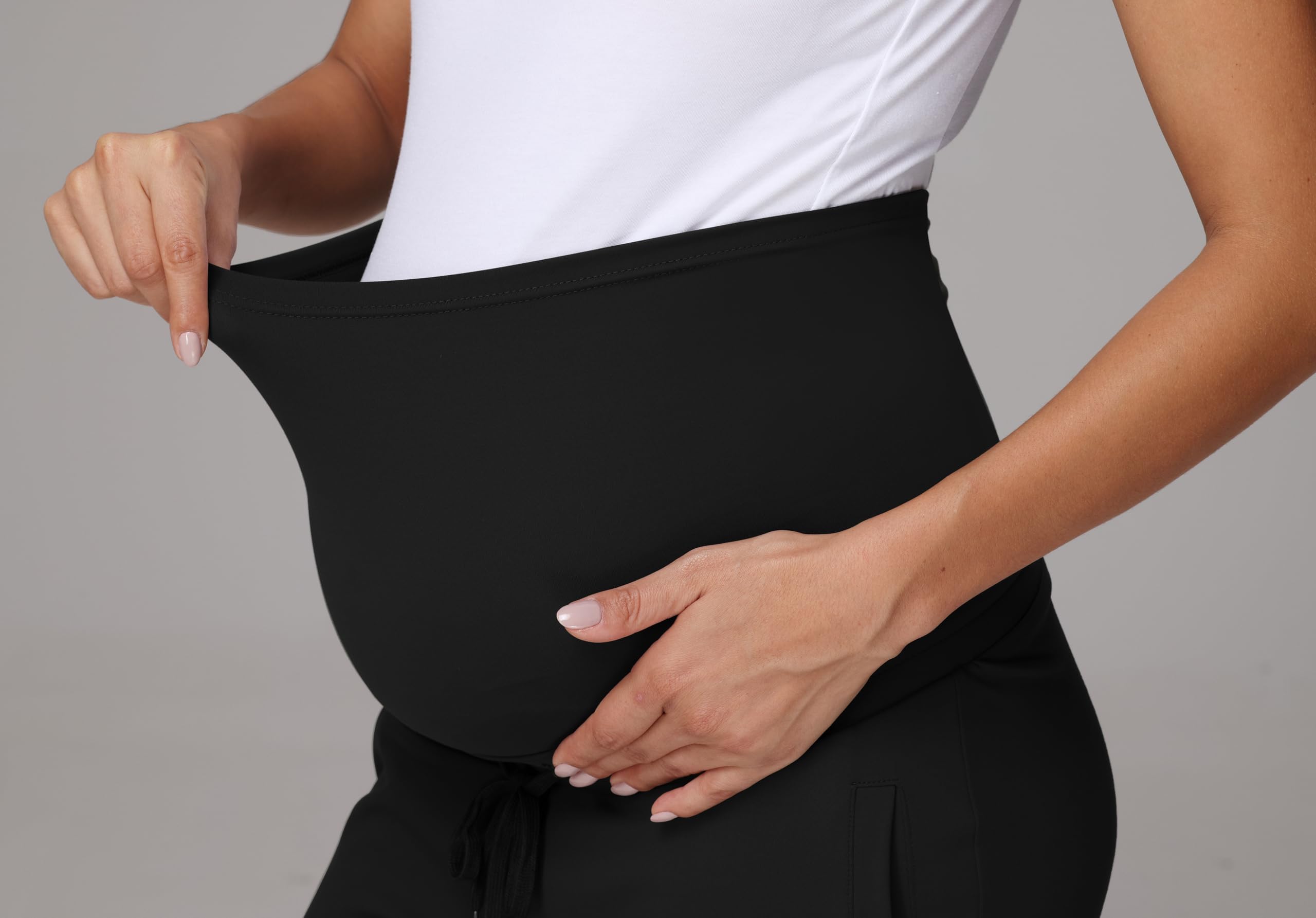 Pantalon de Grossesse Femme Taille Haute Pantalon Jogging Extensible Pantalons de Sport avec Poches et Cordon de Serrage
