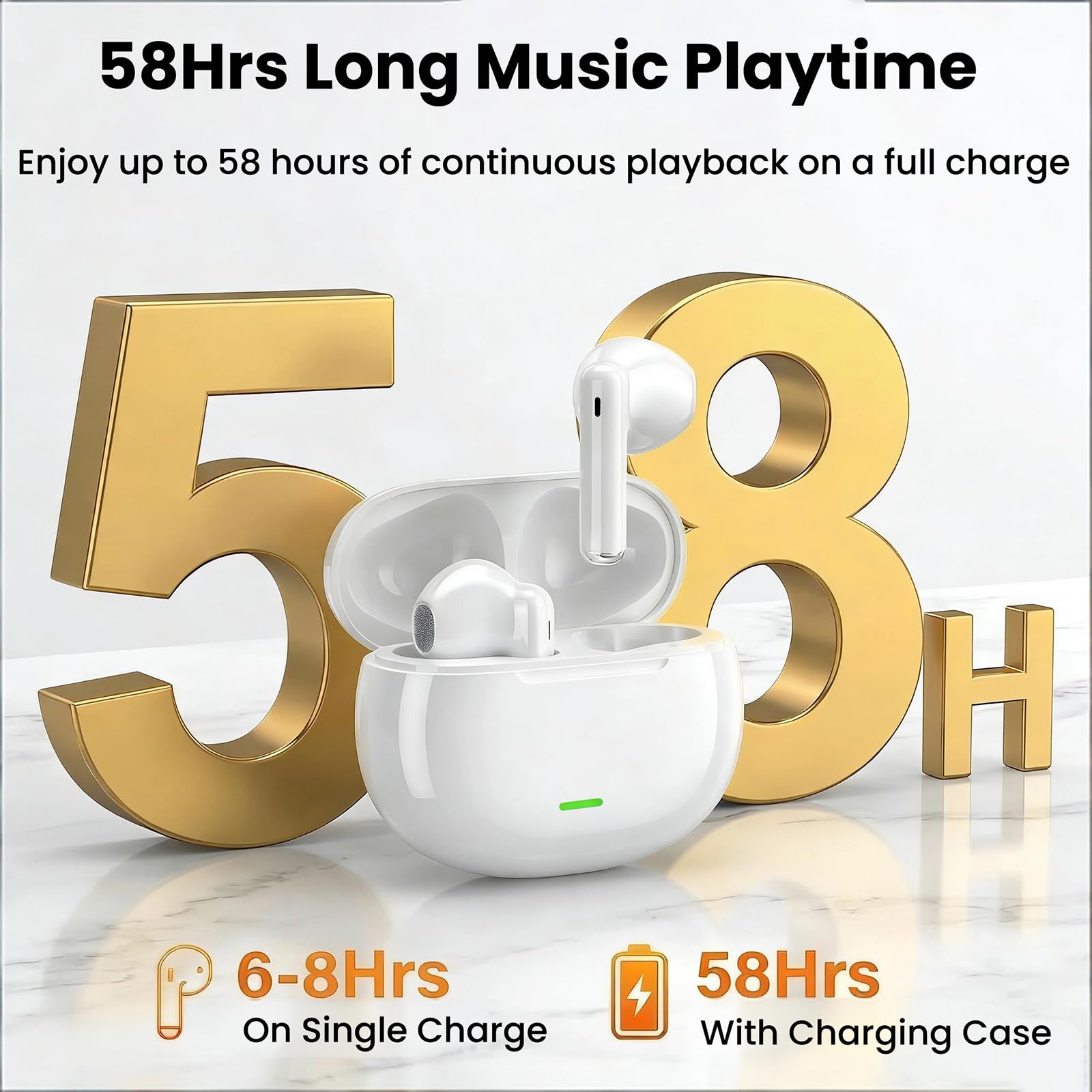 Cuffie Bluetooth, 2026 Auricolari Bluetooth 5.4 58Ore HiFi Stereo, Cuffie Wireless In Ear con 4 ENC Mic, Cuffiette Senza Fili Cancellazione Rumore, IP8 Impermeabili Auricolare per Galaxy iOS Android - 4