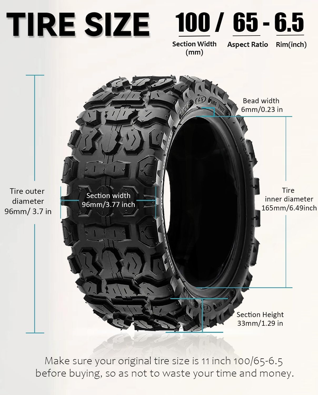100/65-6.5 Off-Road Tire, 11 Inch Vacuum Snow Tire Replacement for Zero 11x/ VSETT 11+/ Sealup/Dualtron Ultra/Thunder/Speedual Plus/Gotrax Odyssey Electric Scooter Front Rear Tyre