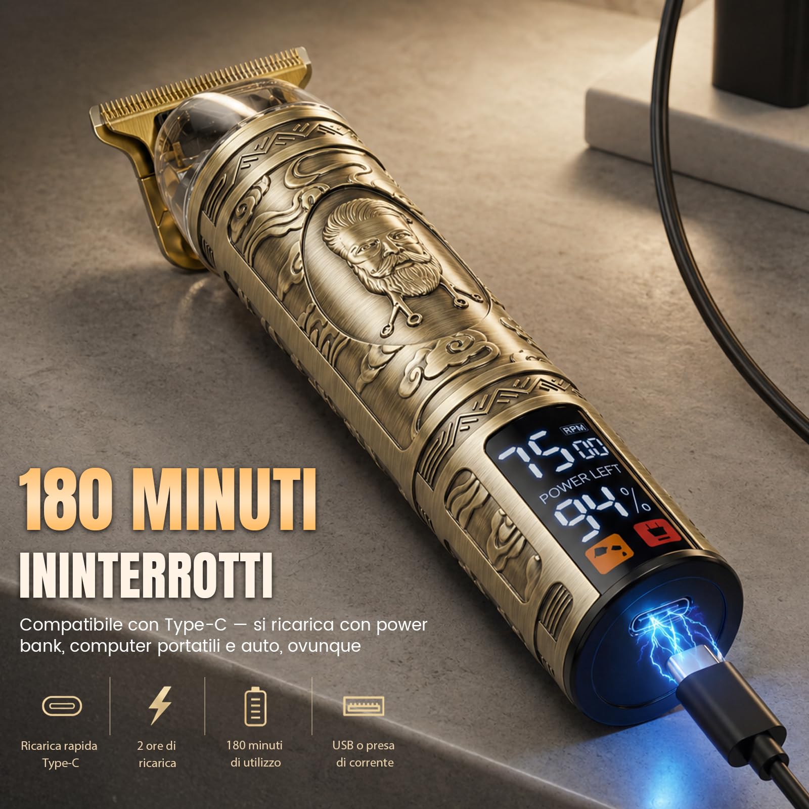 Yineel HC200 Tagliacapelli Uomo Professionale, rasoio elettrico barba | Elettrico Barba Macchinetta per Capelli Ricaricabile USB, Schermo LCD,Set Tagliabarba,Lama di Precisione a T, Regalo per Uomo