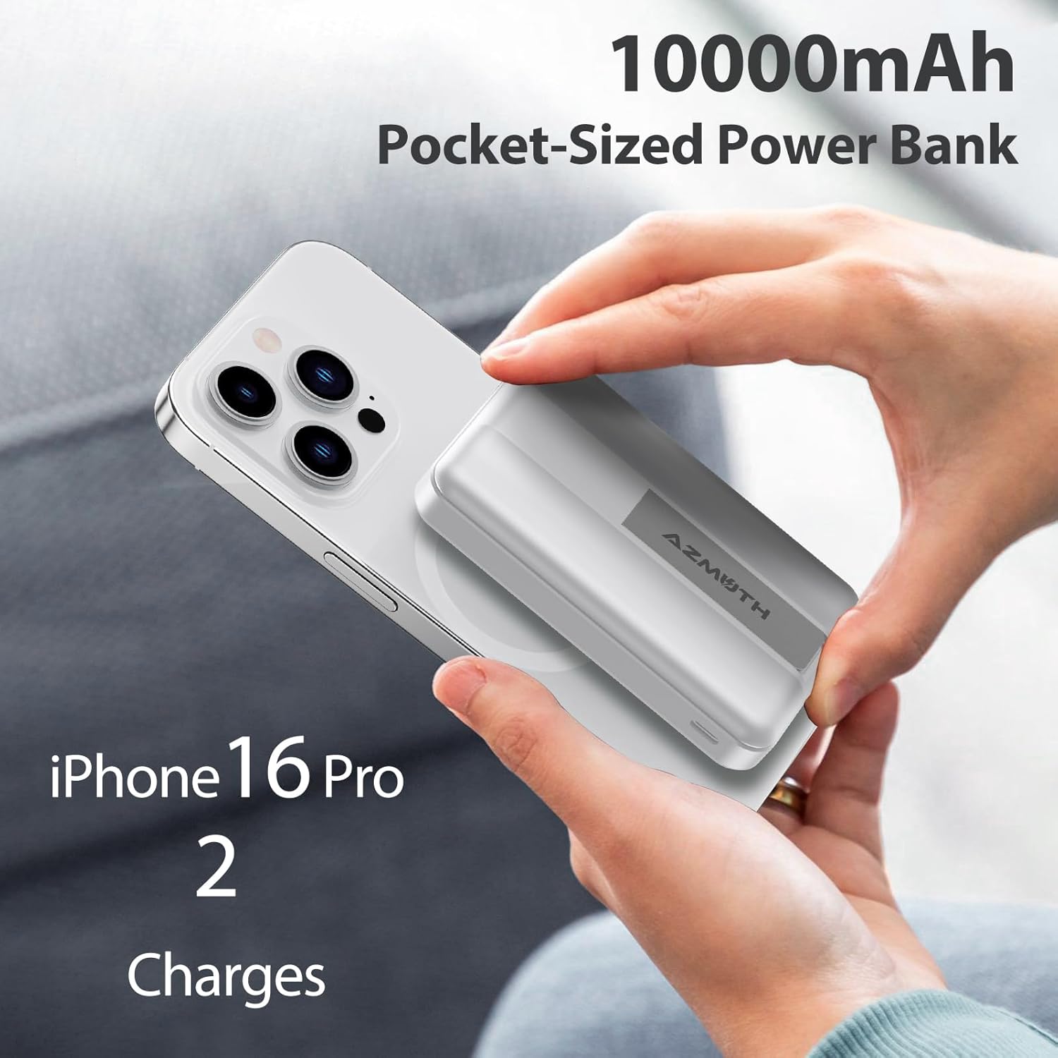 Azmuth Magnetic Power Bank,10000mAh for MagSafe Battery Pack, 22.5W PD Fast Charging,LED Display & Foldable Stand Wireless Portable Charger for iPhone 17/16/15/14/13/12/Pro/Pro Max/Plus,Pearl White