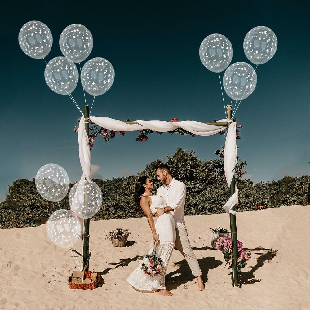 50 pcs Clear Star Round Latex Balloons, 12inch Clear Trransparent Balloons for Baby Shower Brithday Wedding Party Balloon decoration