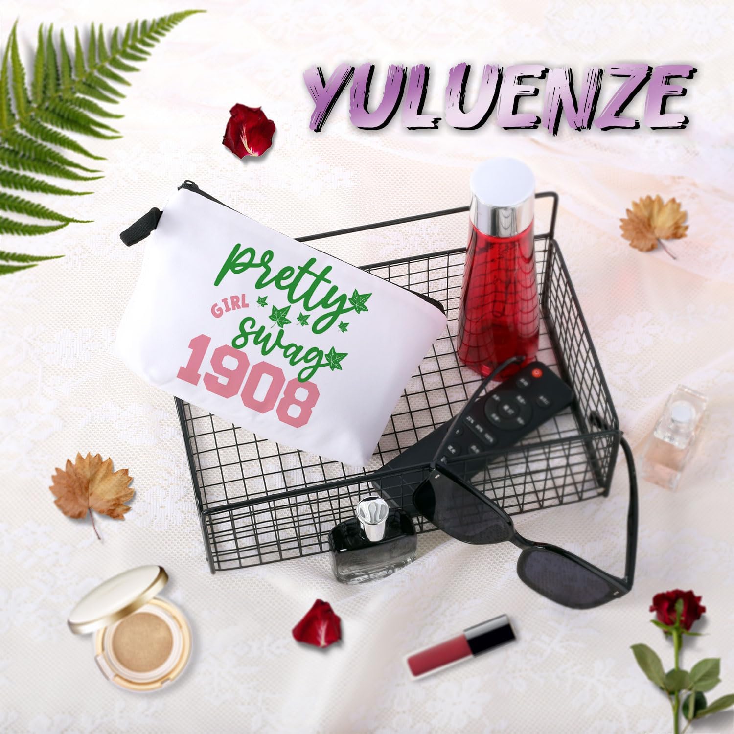 Pretty Swag 1908 Makeup Bag Cute Small Organizer Bag with Zipper Pretty AKA 1908 Cosmetic Bag Aesthetic Sorority Present for Women Friends - Image 7