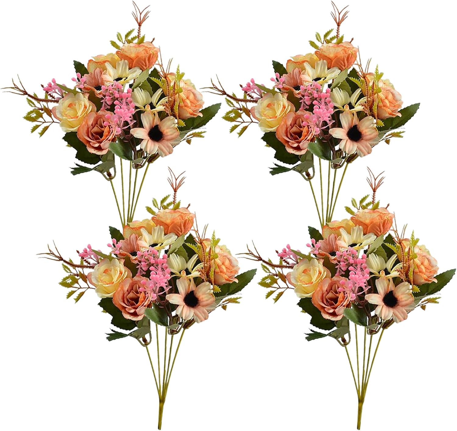 MEUMITY 4 Pcs 10 Heads Artificial Flowers Bouquet Mini Rose,Fake Peony