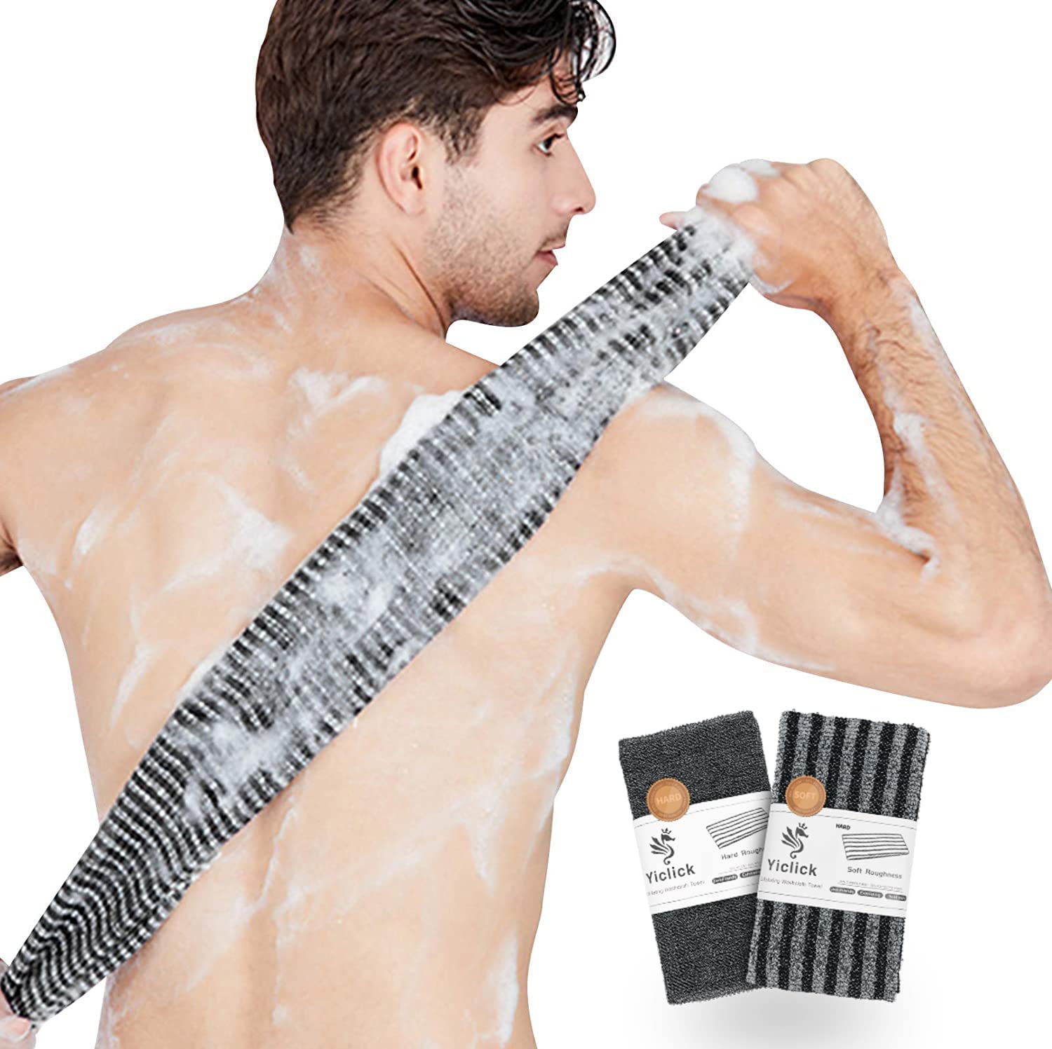 Exfoliating Back Scrubber, Korean Body Back Scrubber Towel for Shower, Japanese Bath Wash Scrub Cloth Washcloth Washer for Men Women Exfoliation, Body Scrubbing Brush Loofah Exfoliator (Stripe Black)-image-18