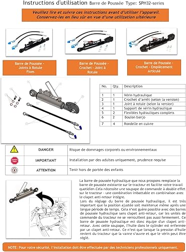 Miniatura 8 de Enlace superior hidráulico Cat. 2-2 con bloque de bloqueo 21 58" - 32 1116" con 2 x mangueras