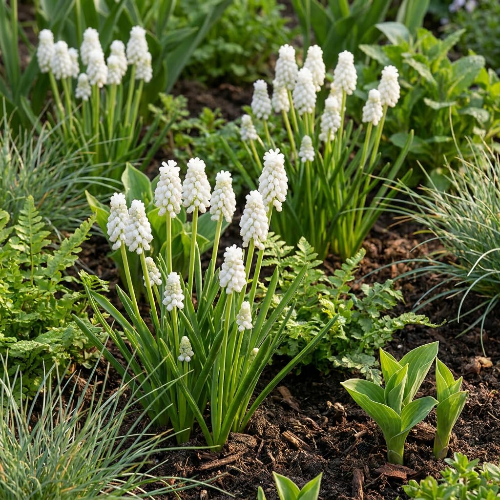 Green boutiQ - 200x Muscari White Magic - Muscari blanc - Blanc - Bulbe naturalisant - Calibre 6/7