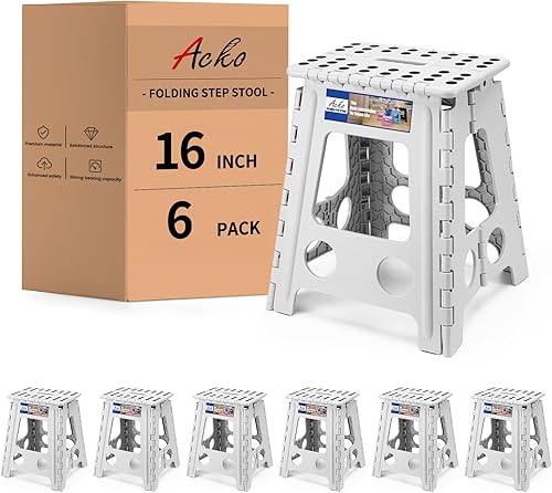 Miniatura 21 de ACKO Taburete plegable – Taburete plegable de alta calidad de 13 pulgadas de altura para niños y adultos, taburete de cocina, jardín, baño, 10