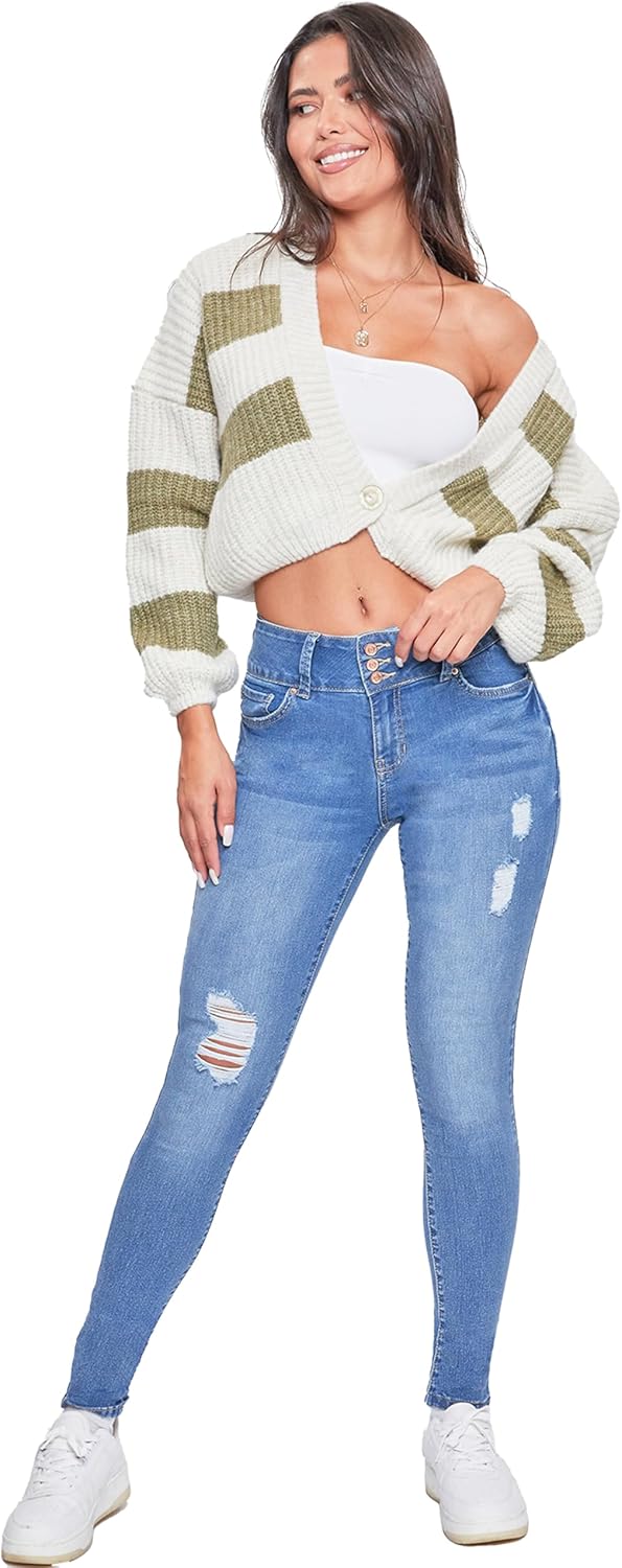 YMI Womens YMI Womens 3-Button High-Rise Skinny Jean Made with Recycled Fibers - Image 6