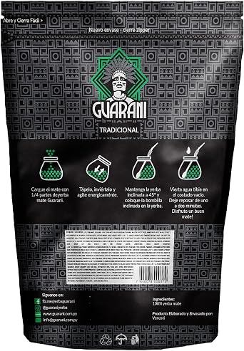 Guarani Elaborada Con Palo 500g, Paraguayan Yerba Mate Tea, Natural Caffeine, Unsmoked, Gluten Free, Vegan