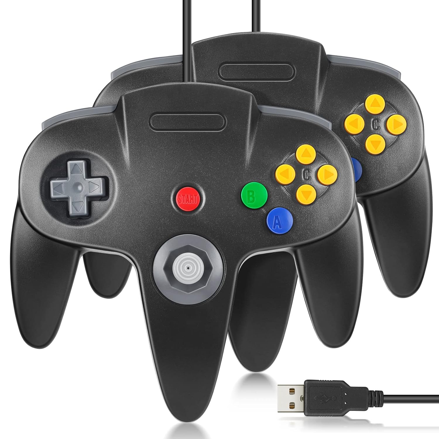 2 Pack FISUPER USB N64 Controller, Wired Video Game Controller USB Gamepad for Windows PC MAC Raspberry PI Retropie (Clear Black)