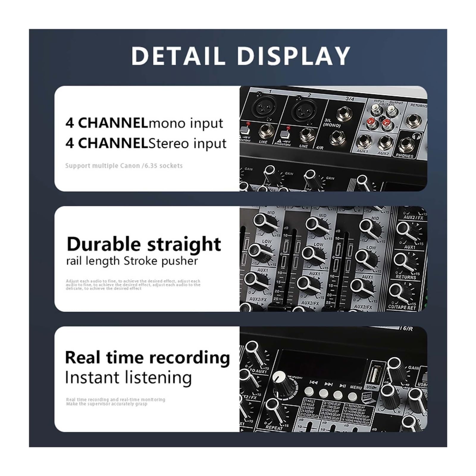 Mixer audio, Mixer audio con effetti for principianti professionisti Ingresso stereo a 4 canali Streaming live a 8(4 Channle)
