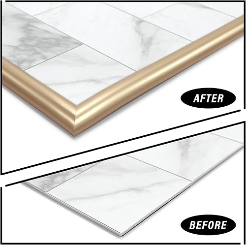 Miniatura 3 de The Tiles Plaza Pelar y pegar borde de azulejos para azulejos contra salpicaduras. Moldura decorativa de PVC autoadhesivo de 15 pies. Oro brillante