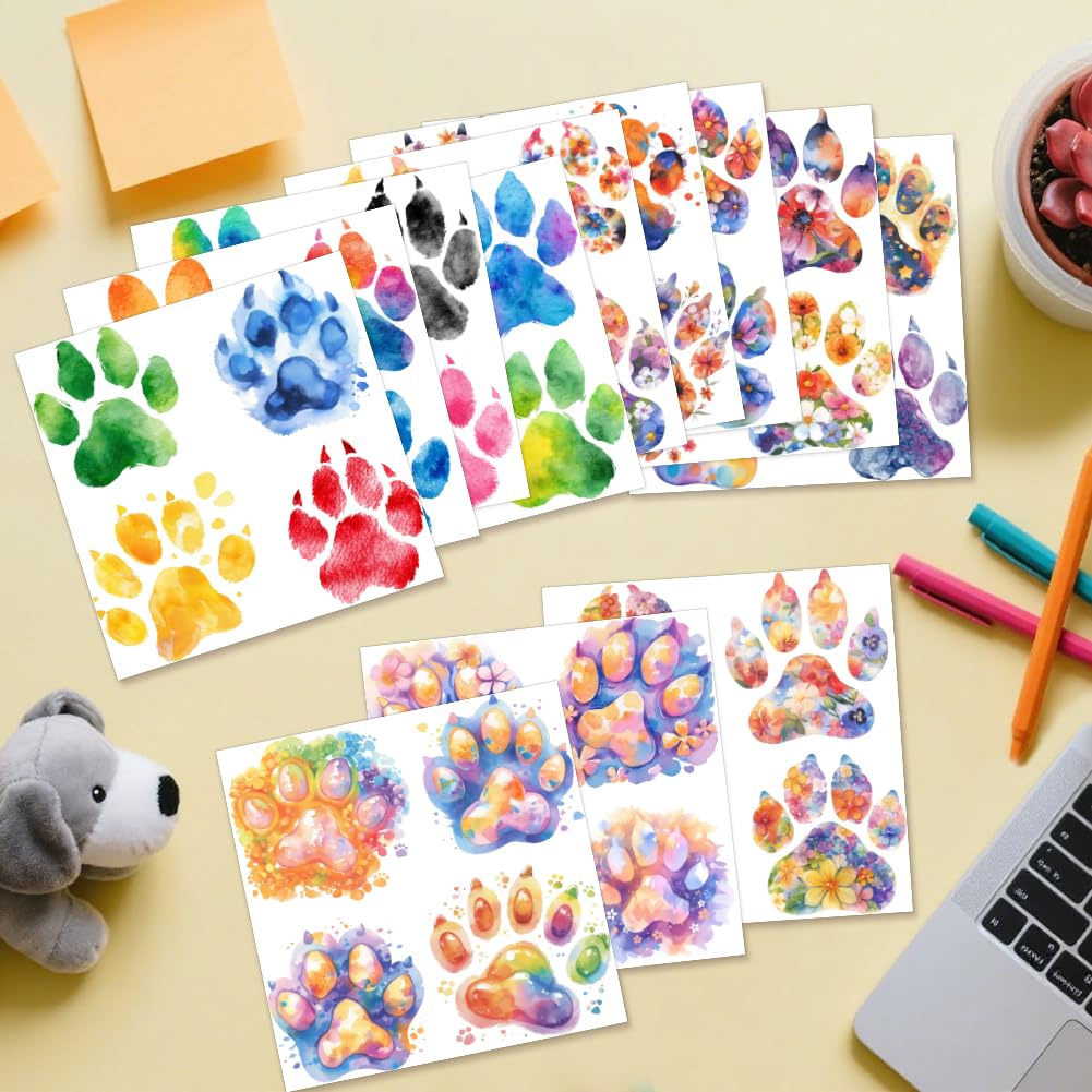 AHANDMAKER Rub On Transfer Aufkleber - 12 Blatt Pfotenabdruck Mit Blumen Design 14x14cm