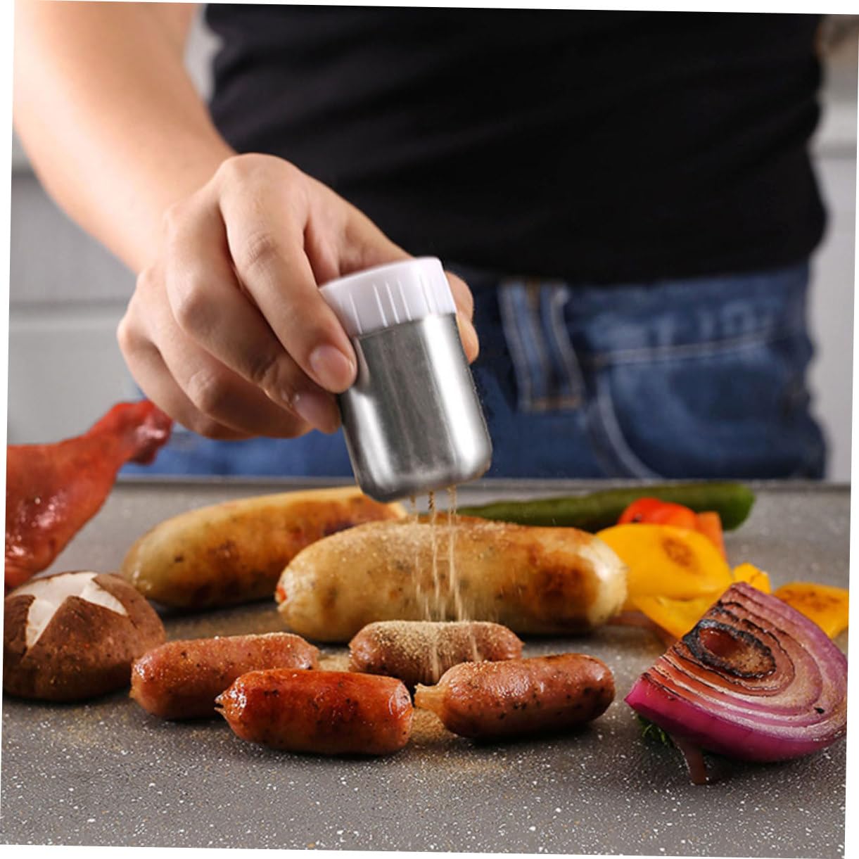 Garneck Set Utensili Barbecue in Metallo Inossidabile Spatola e Borraccia per Spezie per Cucinare All'esterno
