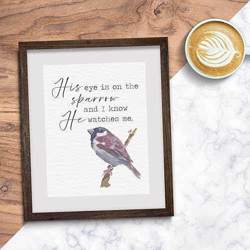 Miniatura 6 de Sage Light Design Co His Eye is on the Sparrow Hymn Wall Art 8x10 UNFRAMED Black, Brown, Red Wall Decor Religious Lyric Typography Home Decor