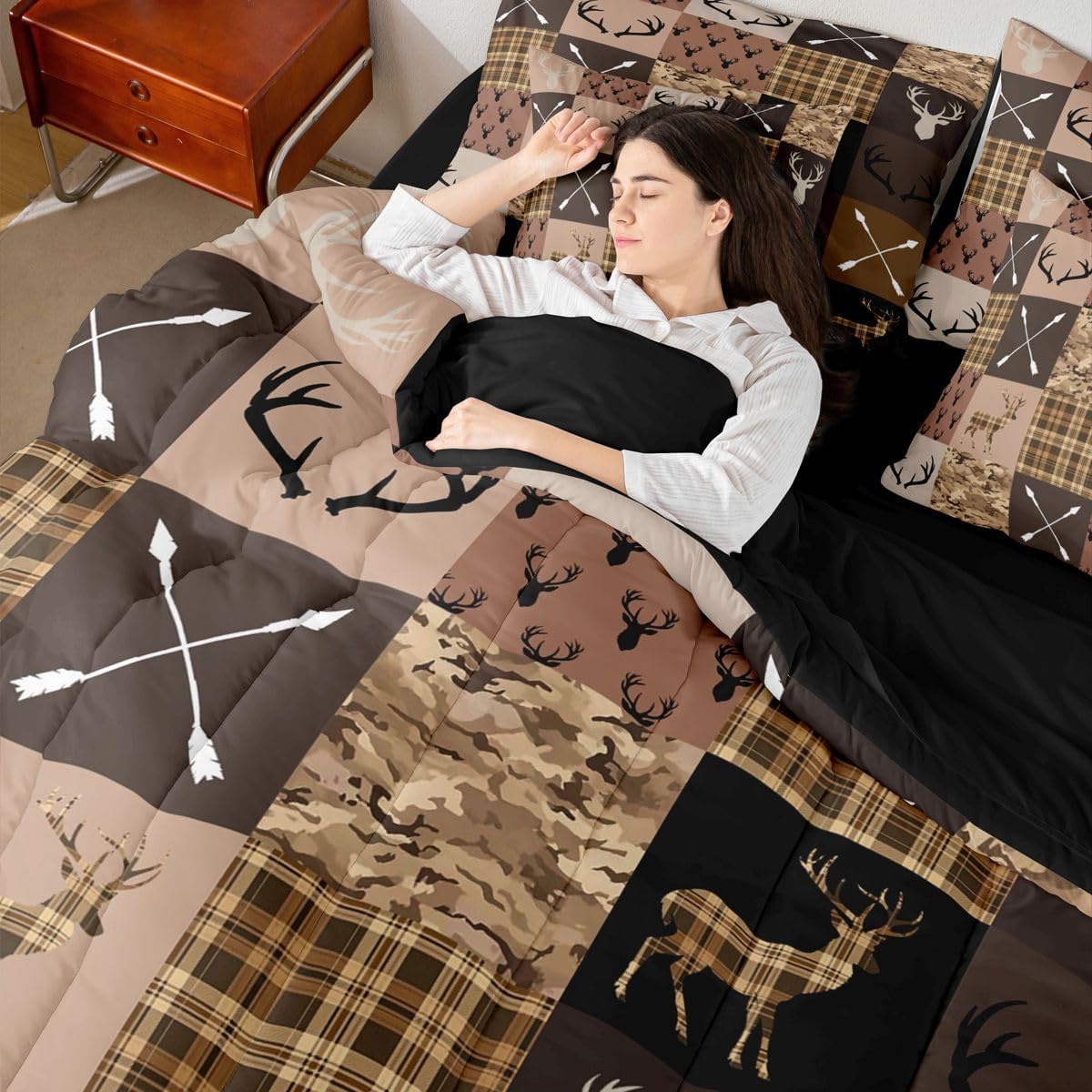 Feelyou Hunting Camo Deer Comforter Set with Sheets 7 Piece Twin Size Rustic Western Farmhouse Bedding Set for Kids Boys Girls Wildlife Animal Bed in a Bag Camouflage Hunter Room Decor Soft - Image 7