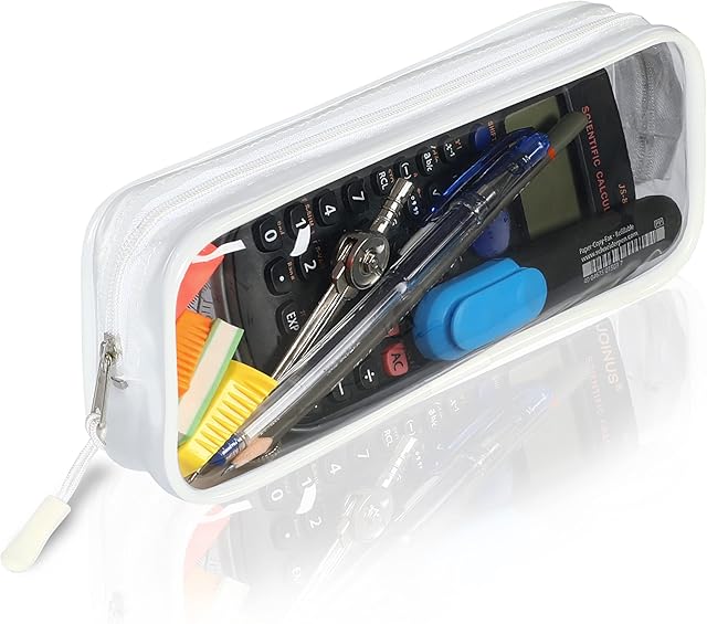 Zamasha Clear Pencil Case White - 22cm x 4cm x 9cm with Heavy Duty Zipper - Premium PVC & Waterproof Transparent Pencil Case - Ideal for Stationery, Toiletries, Makeup, Travel & Office Supplies