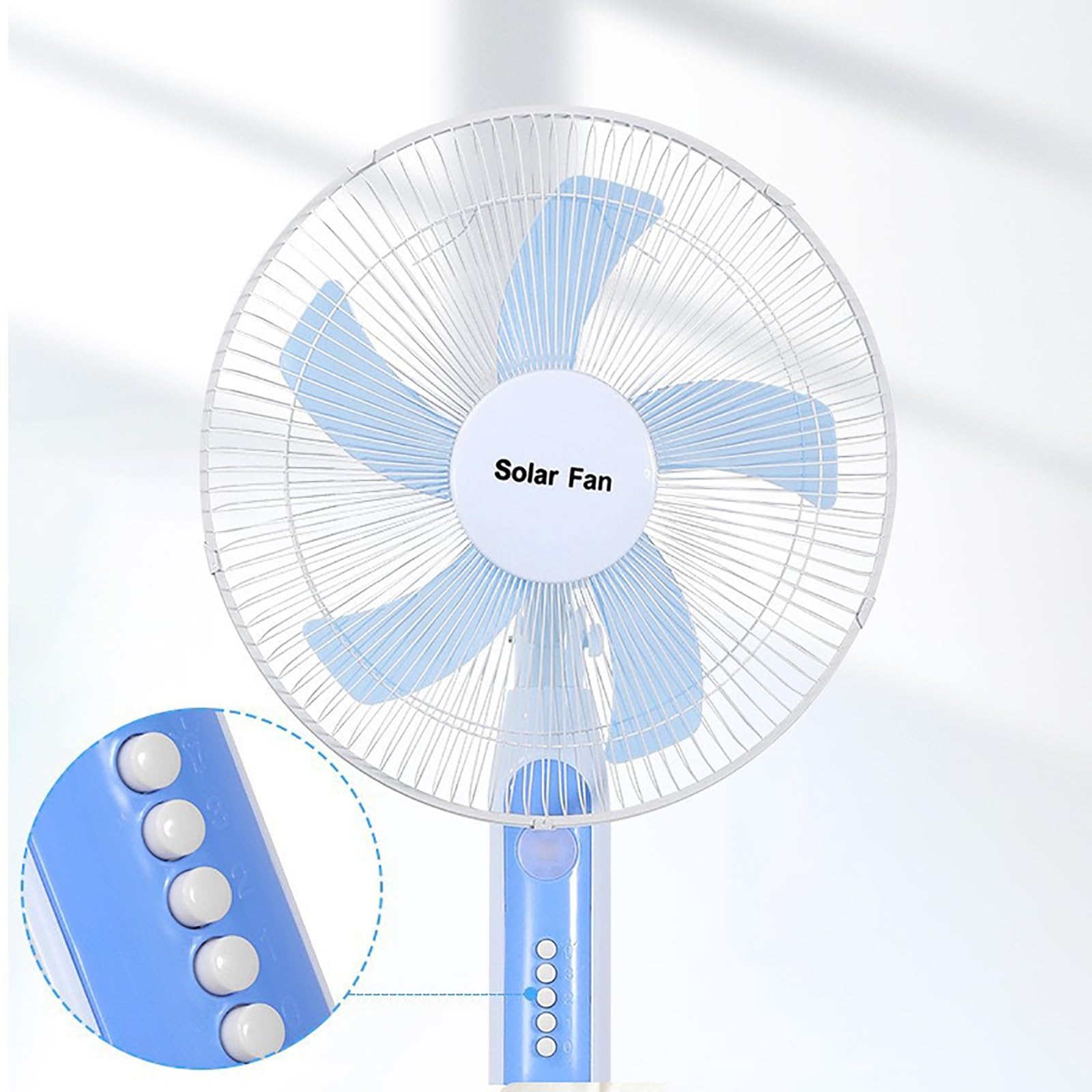 Ventilatore da esterno/ventilatore solare/ventilatore a piantana/ventilatore da pavimento; 3 velocità del vento, batteria da 18000 mAh, pannello solare + adattatore, due metodi di ricarica