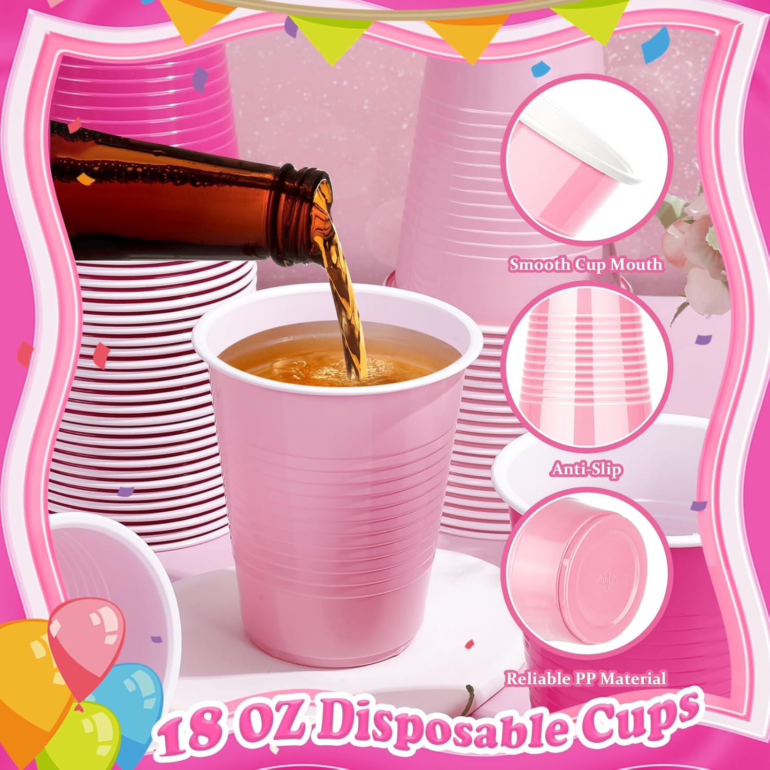 KesaPlan 100PCS 18 oz Plastic Cups, Party Cups Light Pink and Hot Pink Cup Disposable Drinking Cup Bulk For Bachelor Party Valentine's Galentine's Day Wedding Birthday Celebrations - Image 4