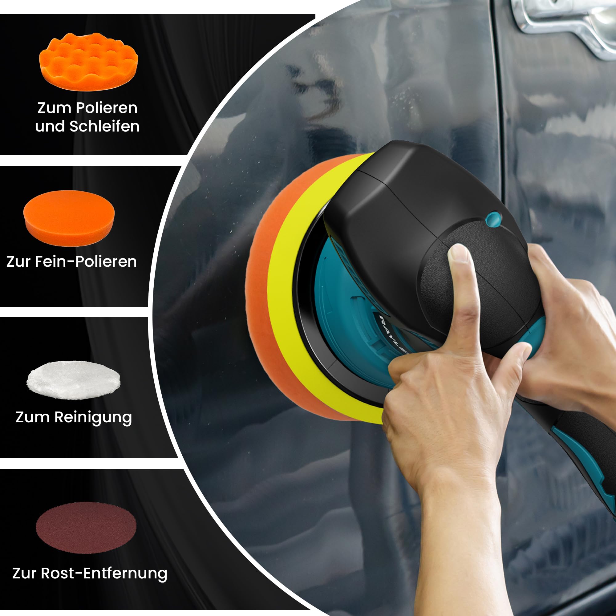 Poliermaschine Auto für Makita 18V Akku (Ohne Akku), Exzenter poliermaschine, 8 Variable Geschwindigkeit, Akkupolierer mit Polierteller, Auto Politur Set für Autopflege Polieren Autodetailing Wachsen