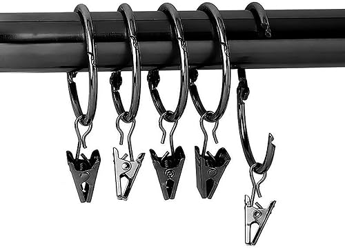 Miniatura 5 de Anillos de cortina negros con clips de 2 pulgadas, paquete de 18 clips de cortina de metal de 2 pulgadas con anillos, clips de cortina para ventana,