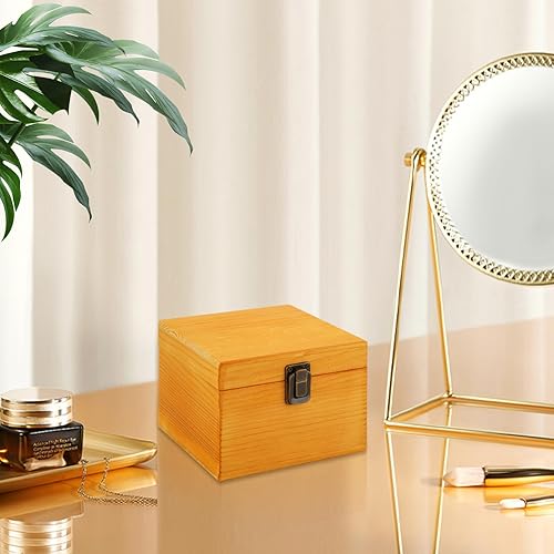 Miniatura 8 de 4 cajas de almacenamiento de madera vintage con tapa con bisagras y cierre frontal, cajas pequeñas de recuerdo de 5 x 5 x 4 pulgadas con tapas,